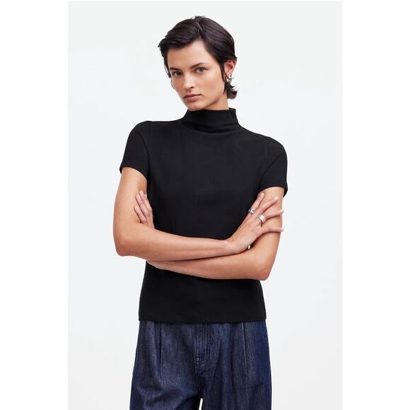 NWT Madewell Short-Sleeve Mockneck Tee Black XS - Picture 2 of 10